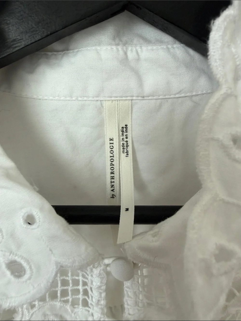 Anthropologie White Lace Eyelet Button-Up Blouse Size M